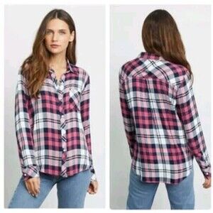 Rails Hunter Mulberry White Indigo Plaid Flannel Button Down Shirt Women Size XS